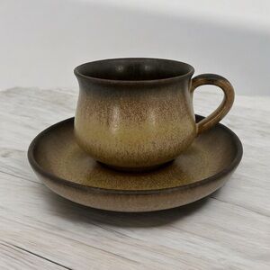 Denby Romany Brown Langley Stonewear Teacup Mug and Saucer Set